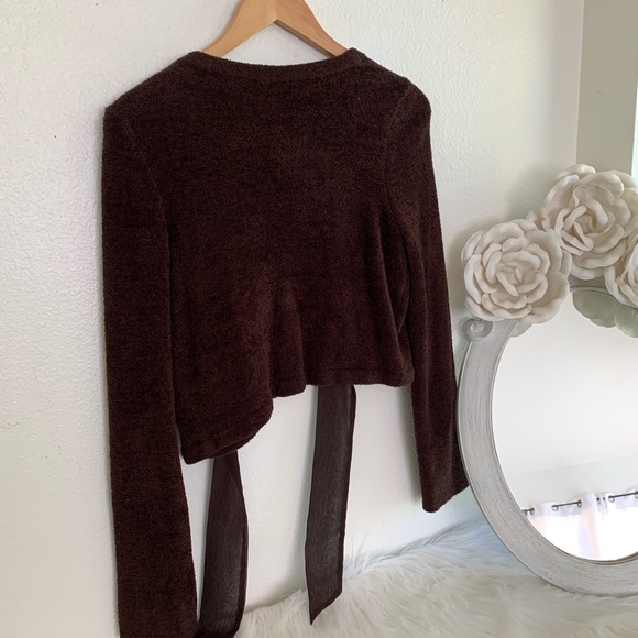 Anthro Moth Chenille Cropped Brown Cardigan - Picture 4 of 6